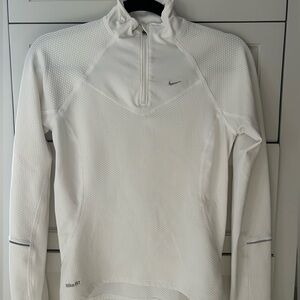 White Nike Dri-Fit quarter zip long sleeve fitness top